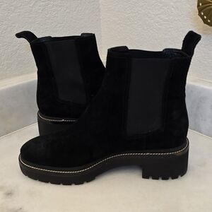Tory Burch Black Suede Chelsea Lug Booties